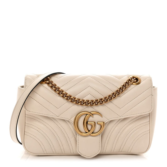 Calfskin Matelasse Small GG Marmont Shoulder Bag White