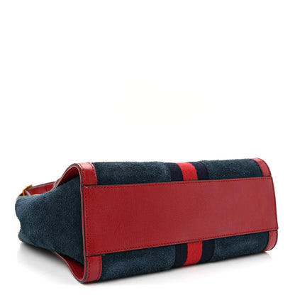 Suede Calfskin Web Small Ophidia Tote Bag New Blue Romantic Cherry