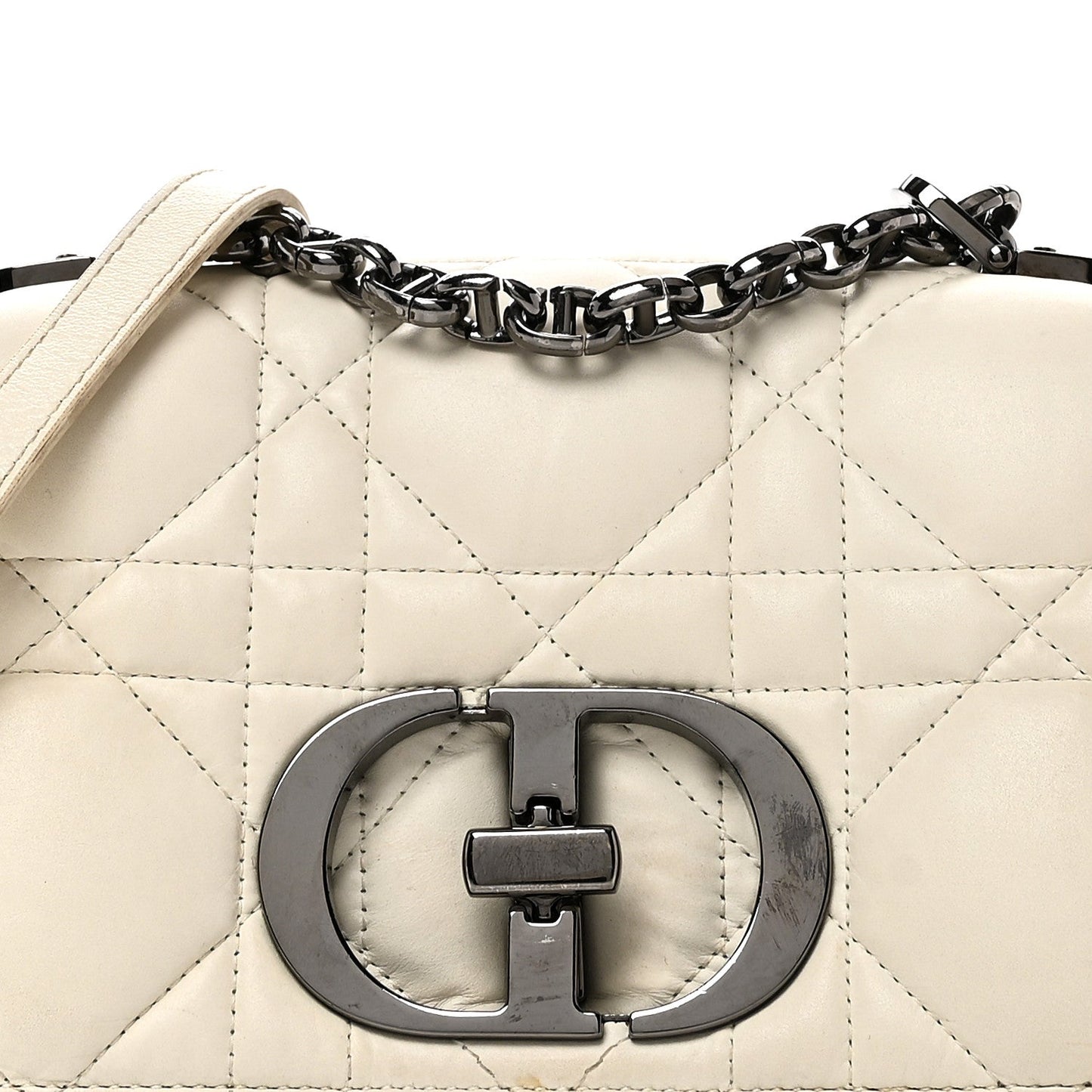 Lambskin Macrocannage Small Dior Caro Bag Ivory