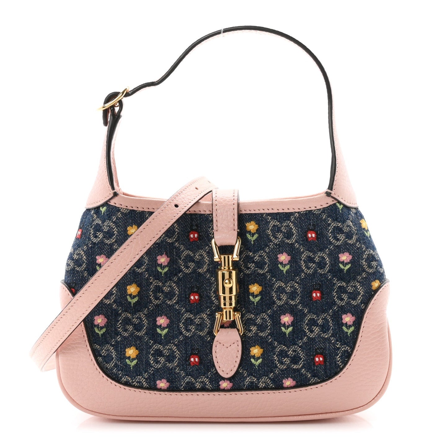 New Denim GG Monogram Calfskin Love Parade Mini Jackie 1961 Hobo Light Pink