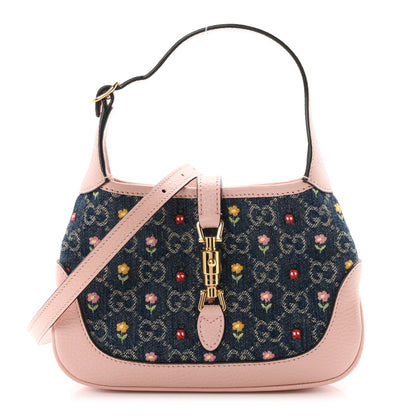 New Denim GG Monogram Calfskin Love Parade Mini Jackie 1961 Hobo Light Pink