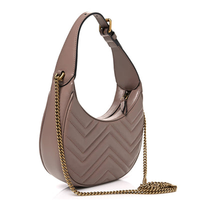 Calfskin Matelasse Chevron Mini GG Marmont Half Moon Hobo Porcelain Rose