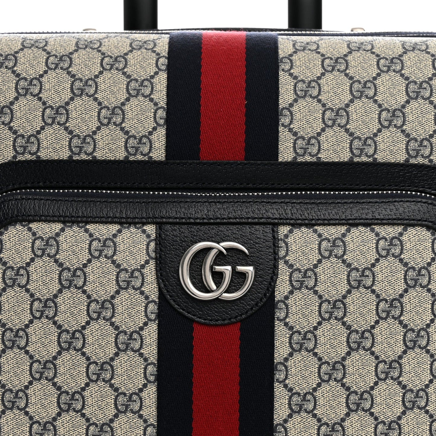 GG Supreme Monogram Textured Dollar Calfskin Web Small Savoy Cabin Trolley Beige Blue