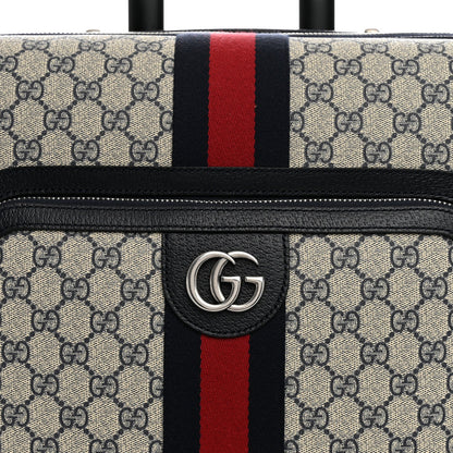 GG Supreme Monogram Textured Dollar Calfskin Web Small Savoy Cabin Trolley Beige Blue