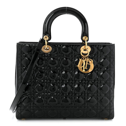 Patent Cannage Large Lady Dior Black