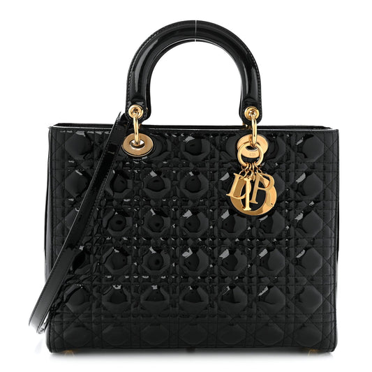 Patent Cannage Large Lady Dior Black
