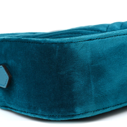 Velvet Matelasse Small GG Marmont Chain Shoulder Bag Pavone Cyan