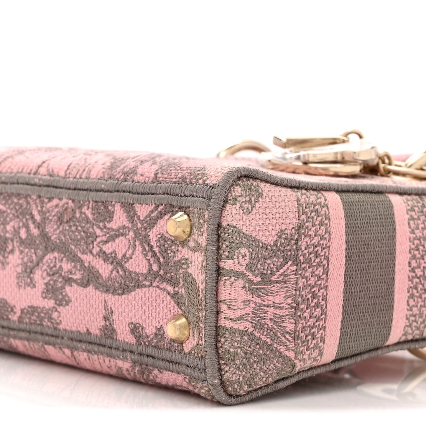 Canvas Toile De Jouy Embroidered Mini Lady D-Lite Gray Pink