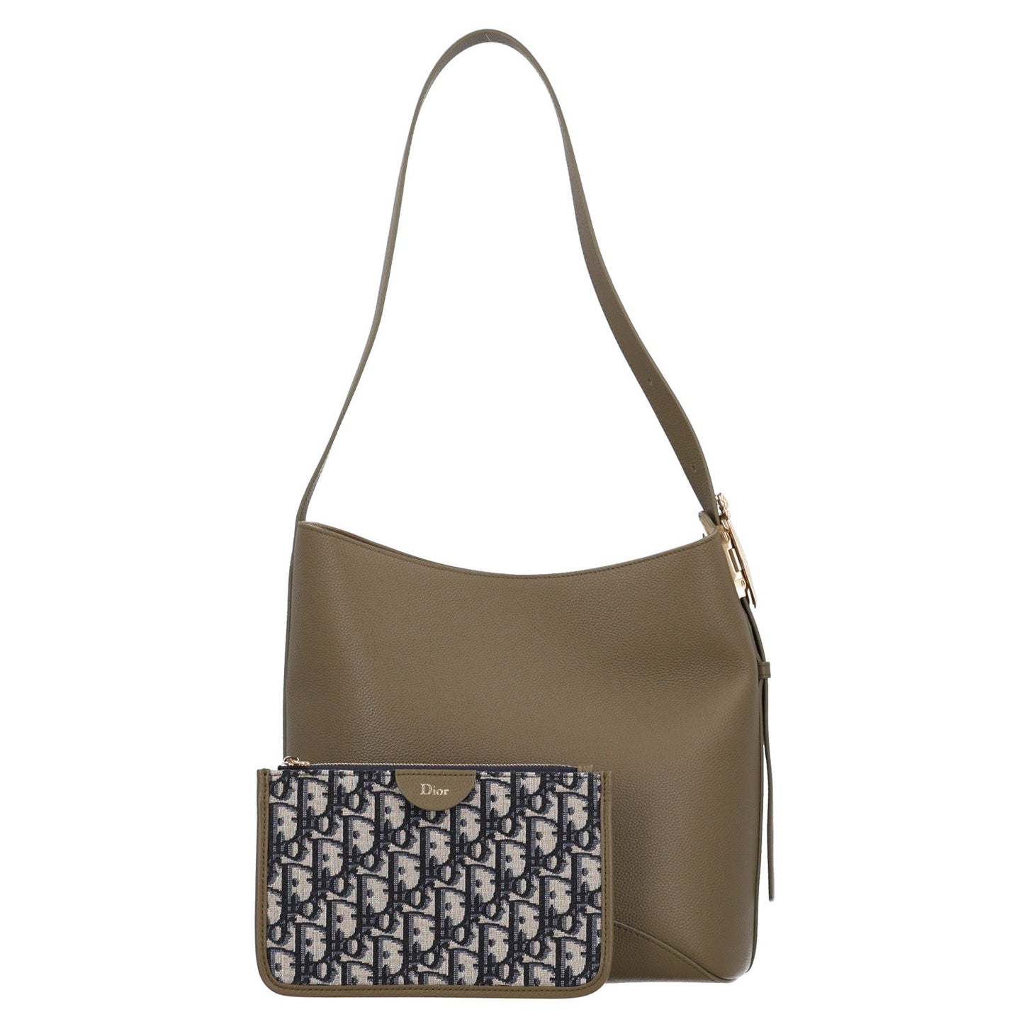 Grained Calfskin Medium Medaillon Bucket Bag Khaki
