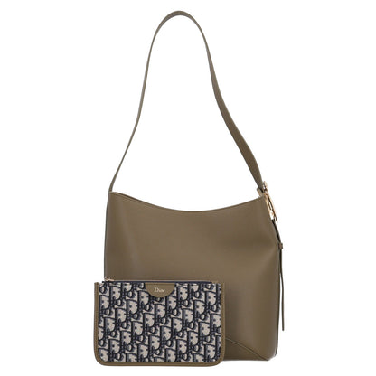 Grained Calfskin Medium Medaillon Bucket Bag Khaki