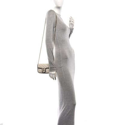 Vintage Effect Calfskin Matelasse Diagonal Super Mini Torchon GG Marmont Shoulder Bag Mystic White Blue Agata