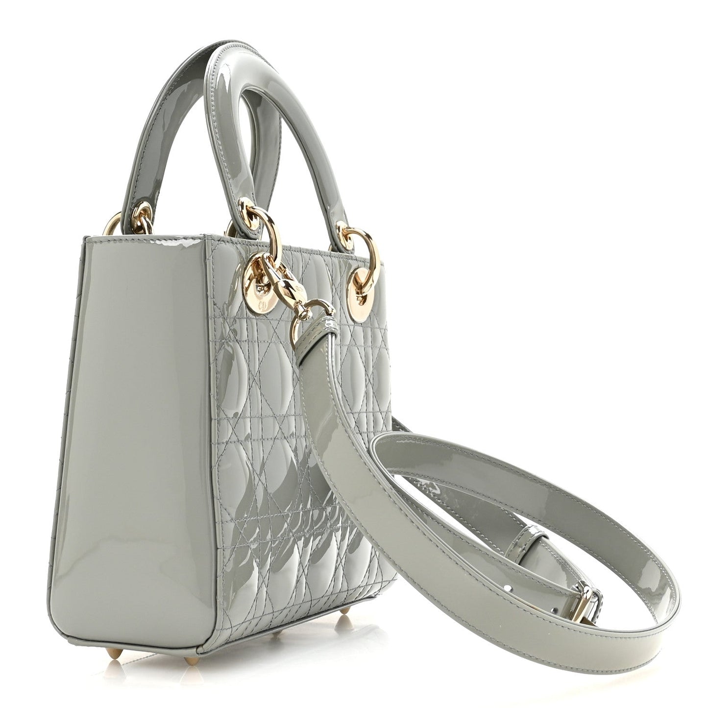 Patent Cannage Small Lady Dior Grey
