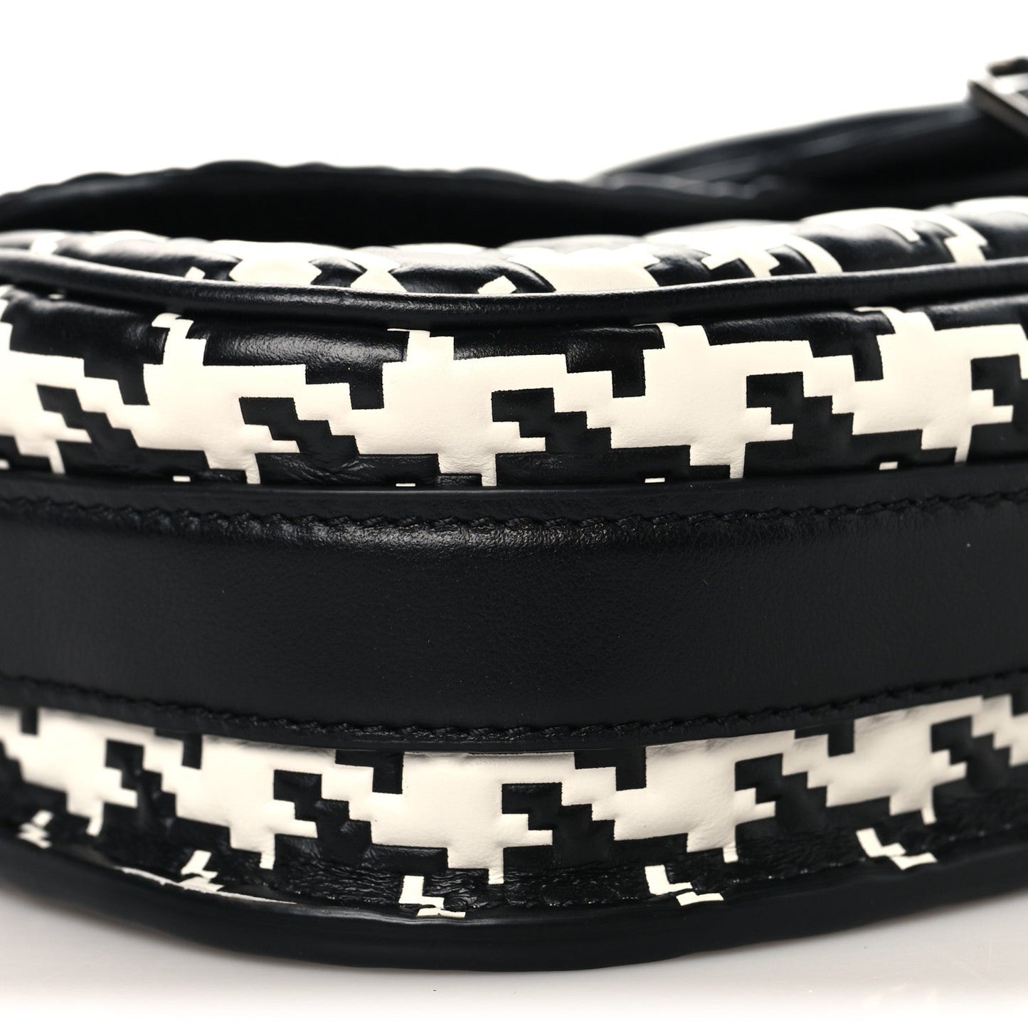 Box Calfskin Houndstooth Quilted East West Bobby Bag Black White