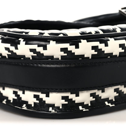 Box Calfskin Houndstooth Quilted East West Bobby Bag Black White