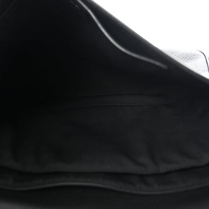 Grained Calfskin Saddle Messenger Bag Black