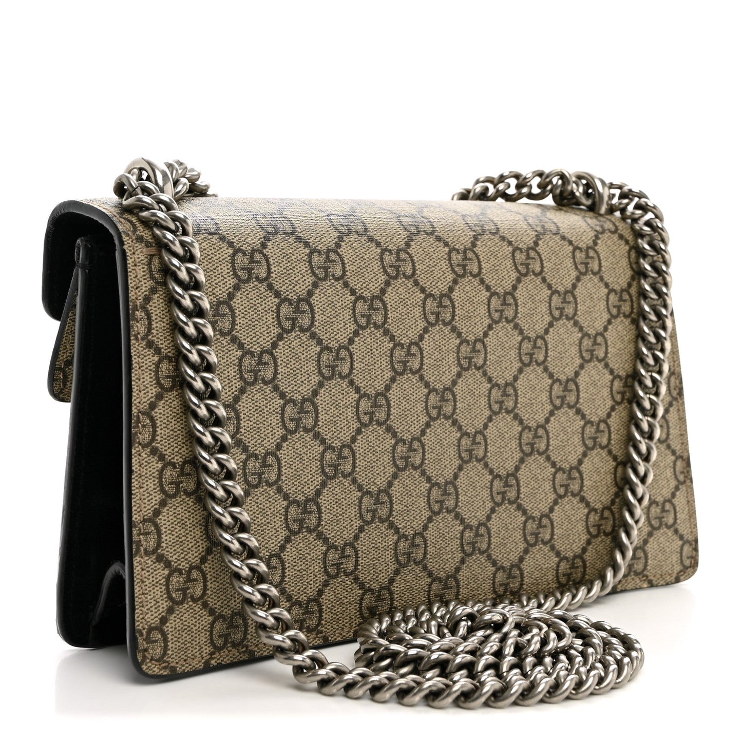 GG Supreme Monogram Suede Crystal Small Dionysus Shoulder Bag Beige Ebony Black