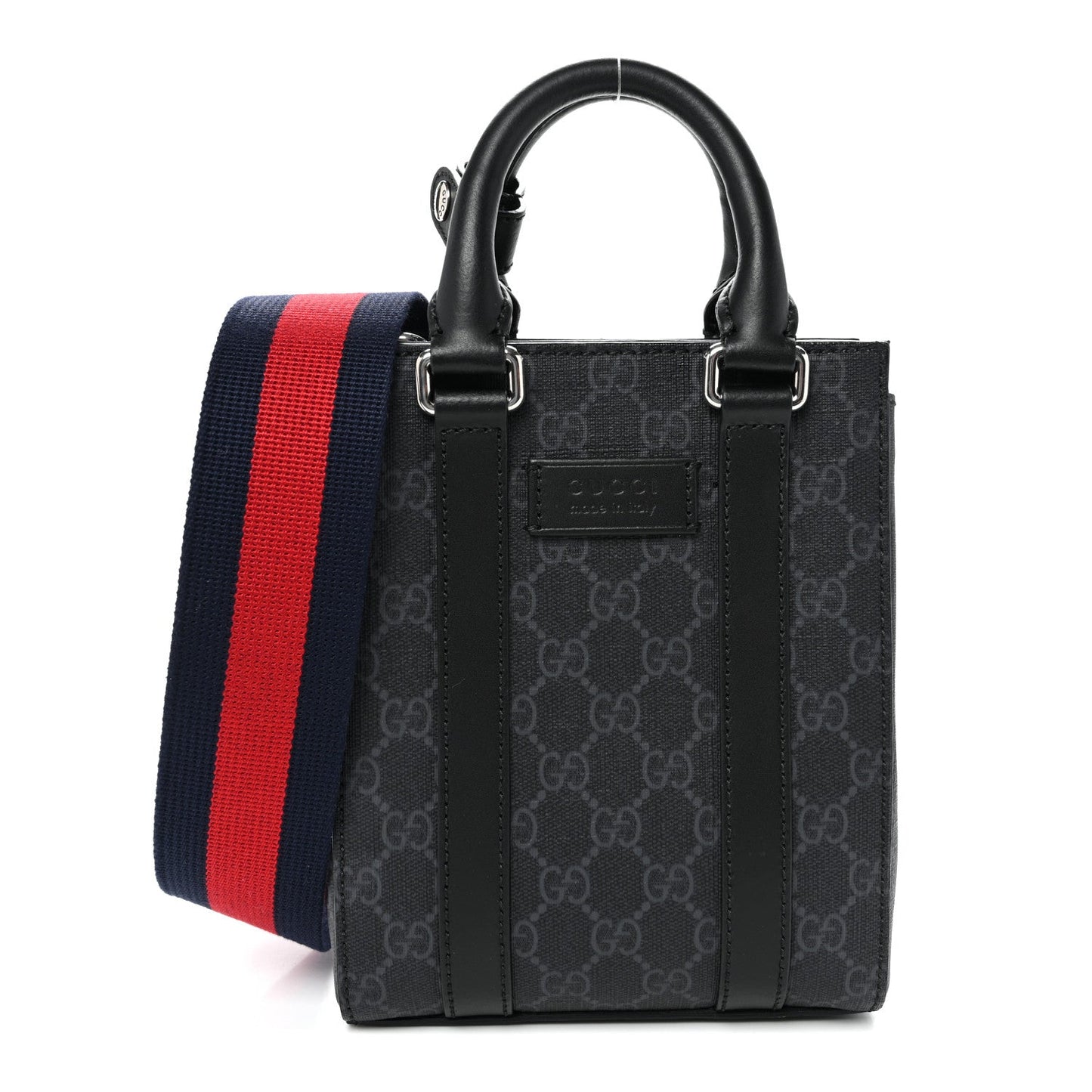 GG Supreme Monogram Appia Calfskin Web Mini Tote Bag Black