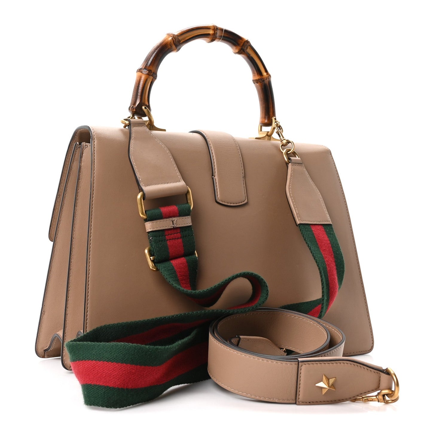 Moon Calfskin Web Large Dionysus Bamboo Top Handle Bag Camelia Bright Evergreen Hibiscus Red