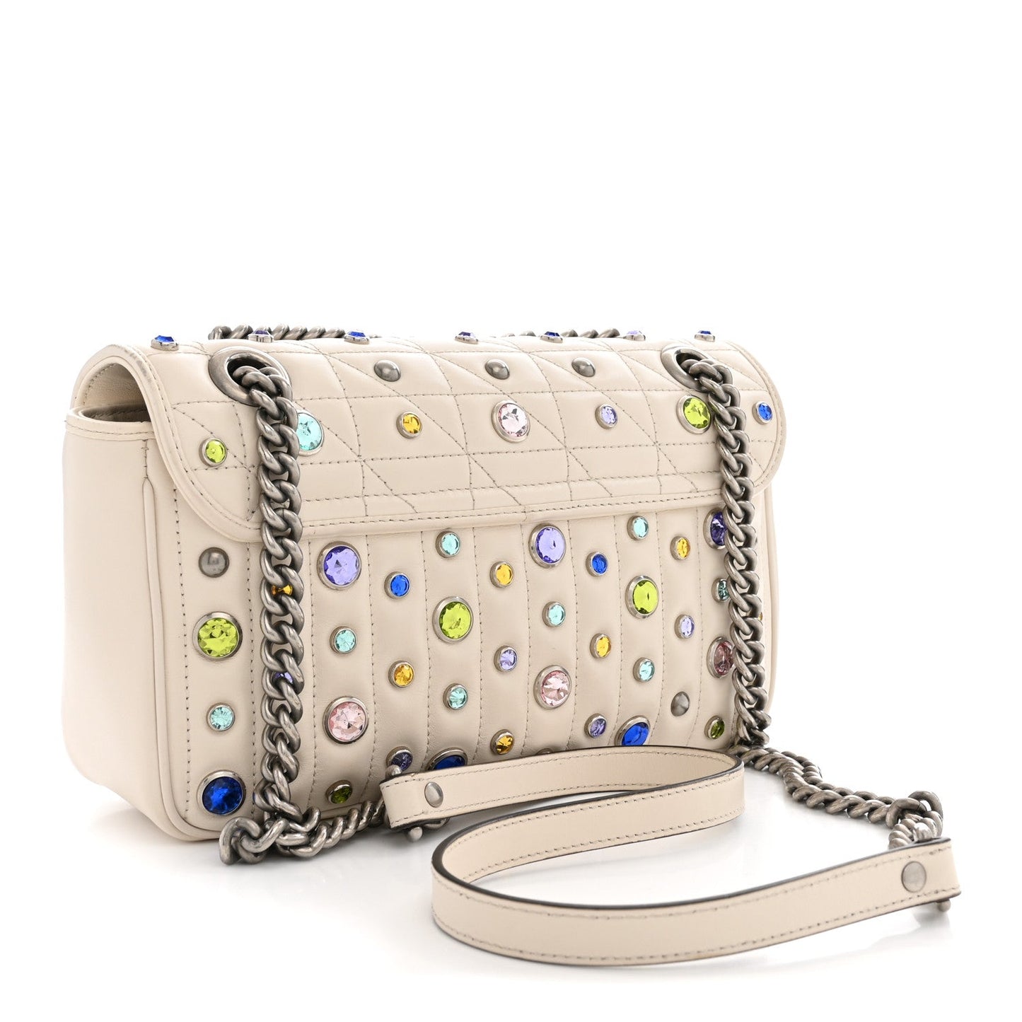 Calfskin Crystal Matelasse Aria Small GG Marmont Shoulder Bag Mystic White Multicolor