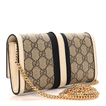 GG Supreme Monogram Textured Calfskin Web Jackie 1961 Chain Wallet Beige Ebony Mystic White