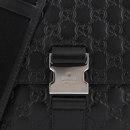 Guccissima Signature Single Buckle Flap Messenger Bag Black