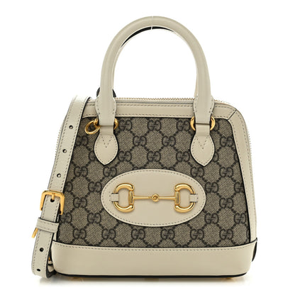 GG Supreme Monogram Azalea Calfskin Mini Horsebit 1955 Top Handle Bag Beige Ebony Mystic White