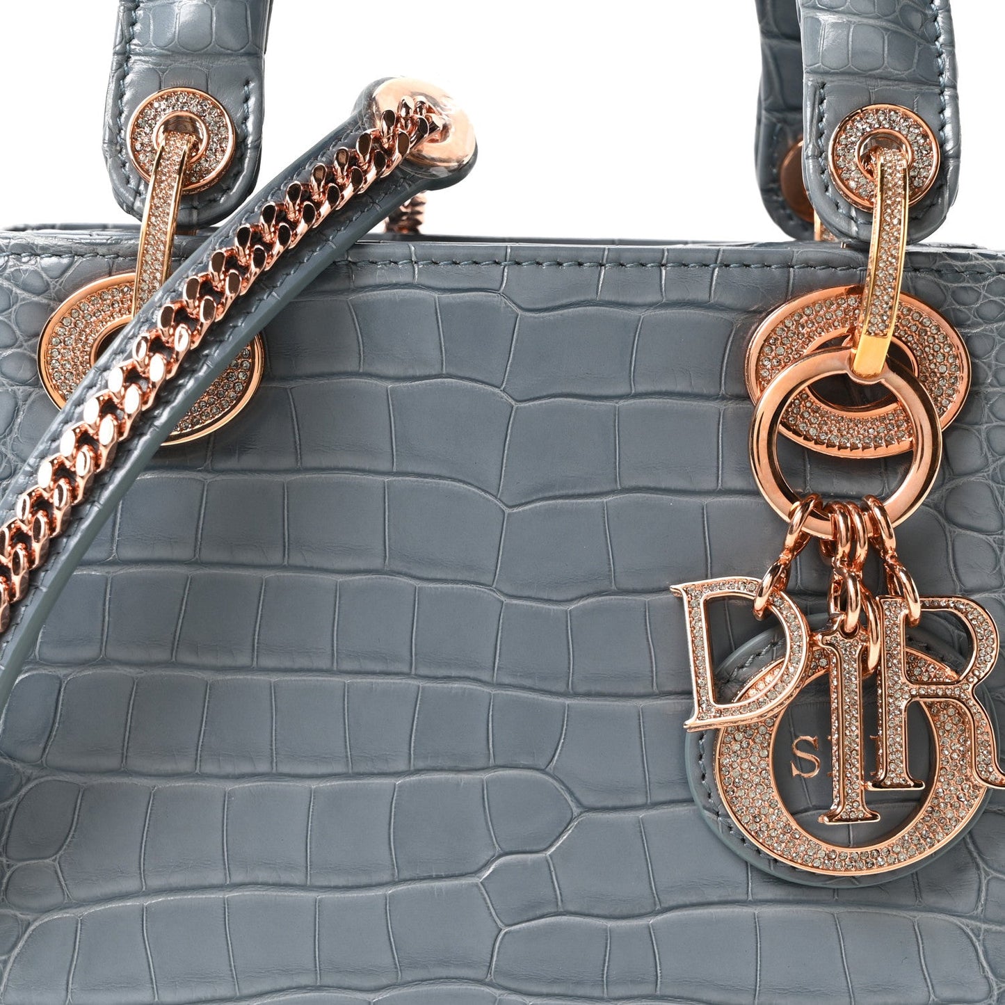 Alligator Crystal Mini Lady Dior Blue