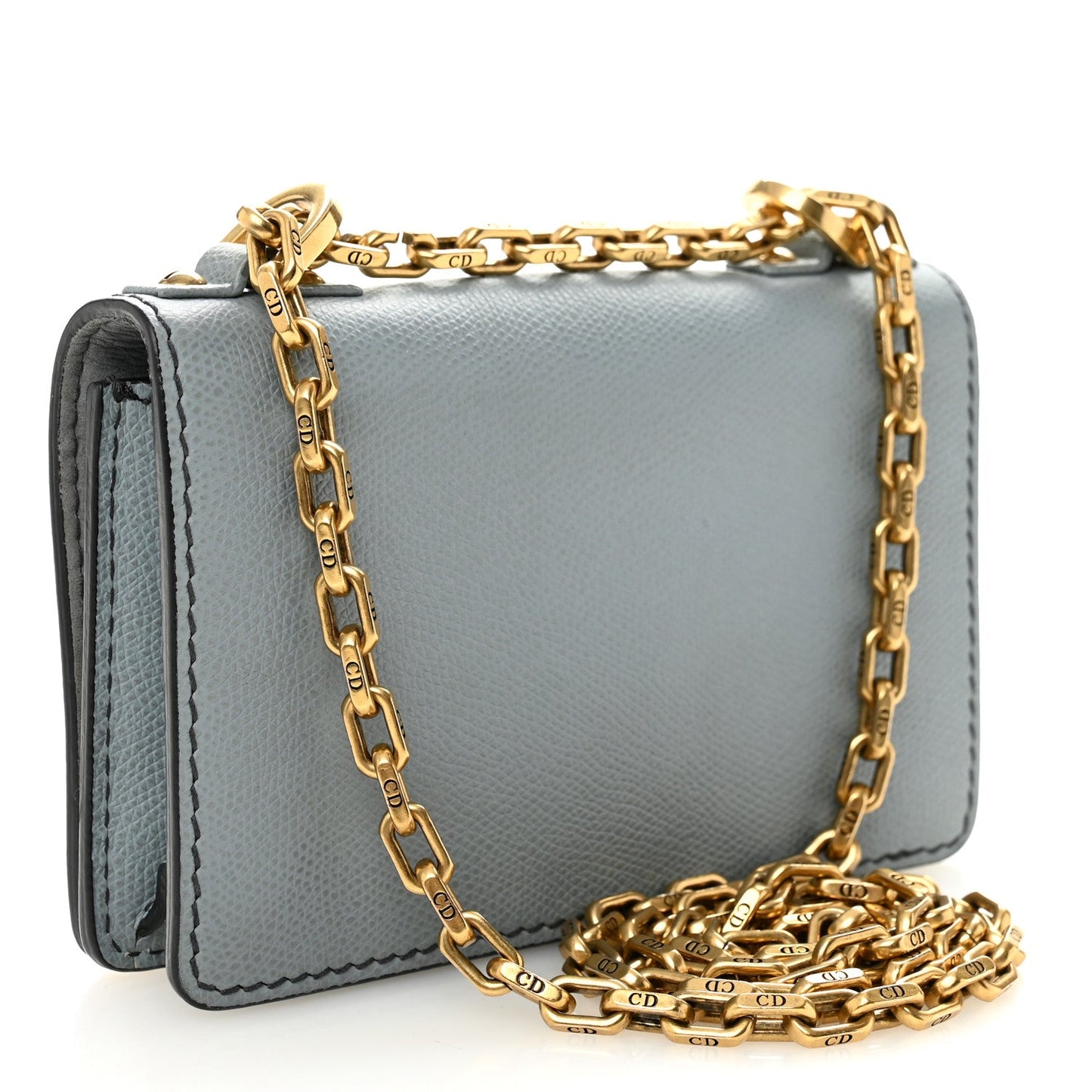 Grained Calfskin Mini J'Adior Chain Flap Bag Sky Blue