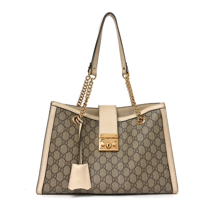 GG Supreme Monogram Medium Padlock Tote White
