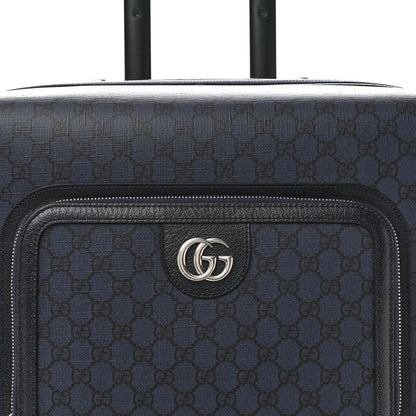 GG Supreme Monogram Textured Dollar Calfskin Web Ophidia Small Savoy Cabin Trolley Black Blue