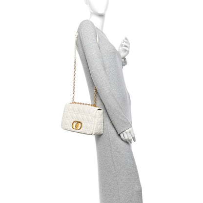 Supple Calfskin Cannage Medium Caro Bag Ivory