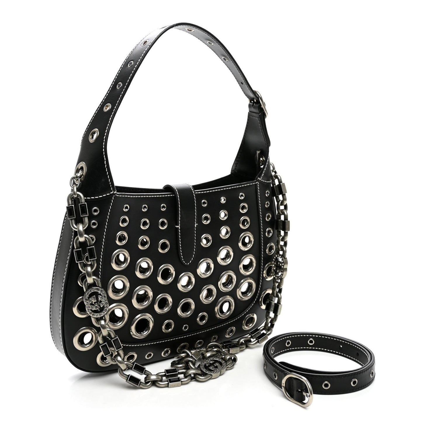 Calfskin Ha Ha Ha Jackie 1961 Eyelet Hobo Black