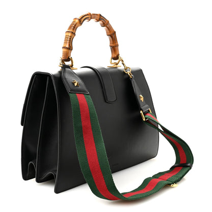 Calfskin Bamboo Web Large Dionysus Top Handle Bag Black Bright Evergreen Hibiscus Red