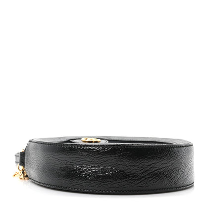 Suede Patent Web Mini Ophidia Round Shoulder Bag Black