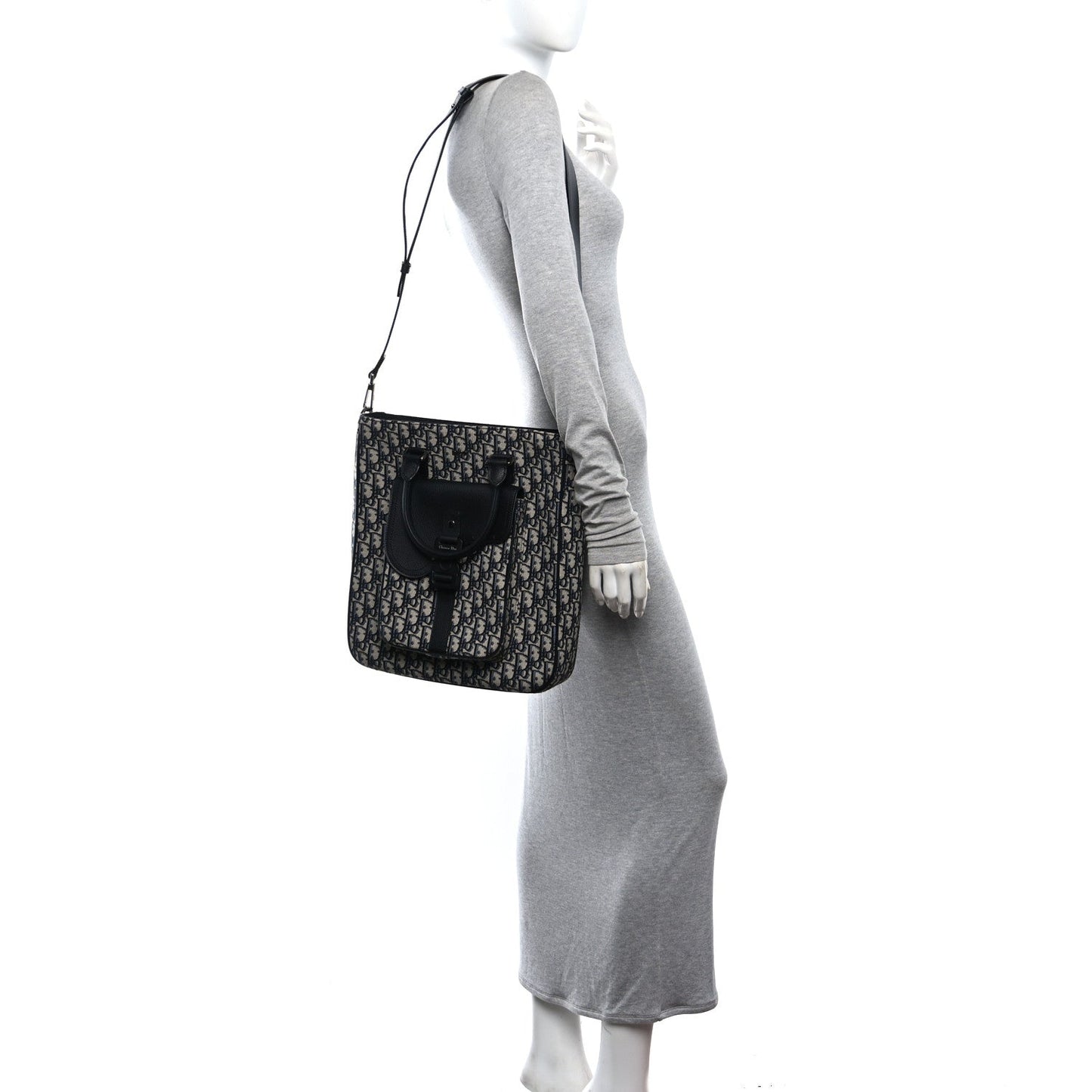 Oblique Saddle Tote Beige Black