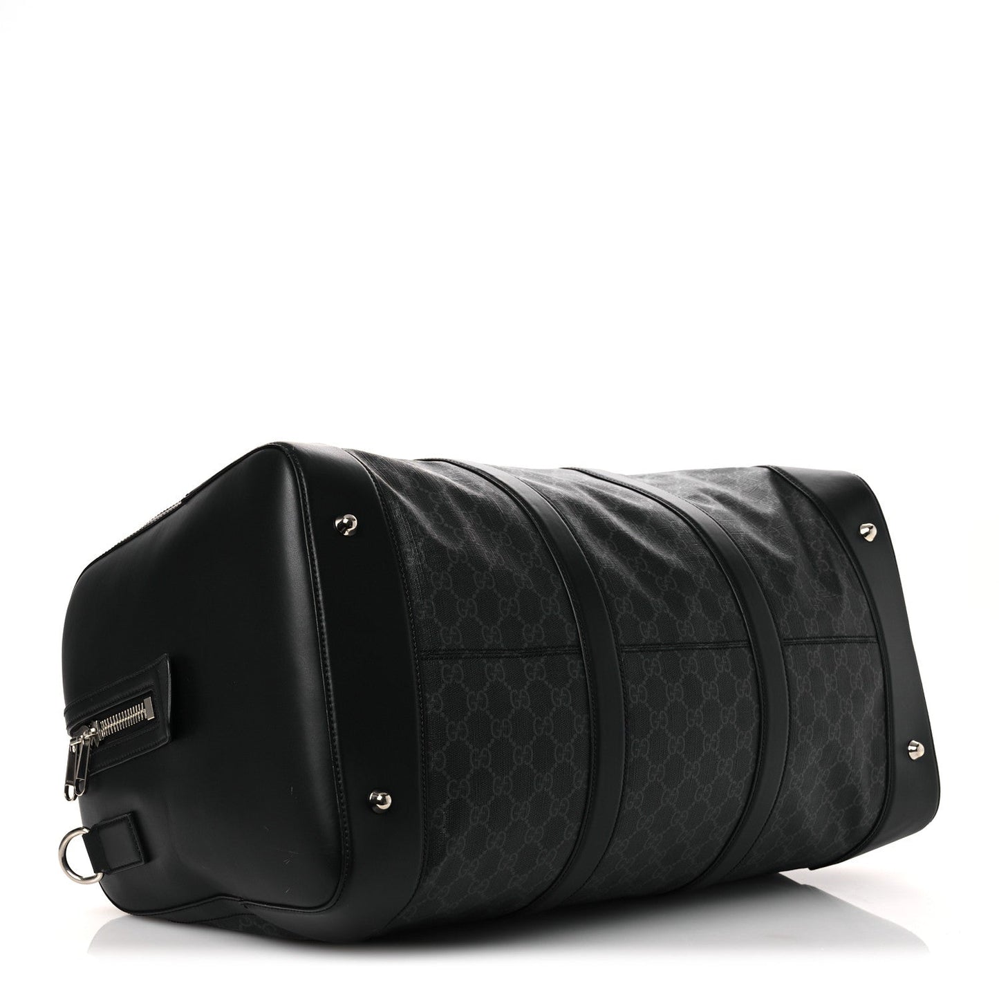 Soft GG Supreme Monogram Appia Calfskin Web Large Carry On Duffle Bag Black Grey