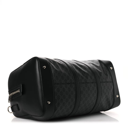Soft GG Supreme Monogram Appia Calfskin Web Large Carry On Duffle Bag Black Grey
