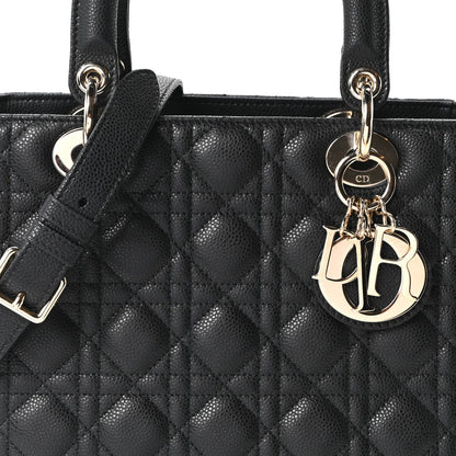 Grained Calfskin Cannage Medium Lady Dior Black