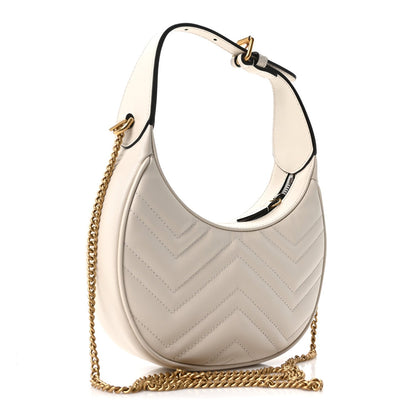 Calfskin Matelasse Chevron Mini GG Marmont Half Moon Hobo Mystic White