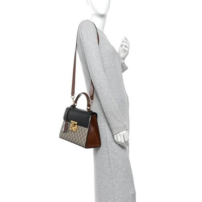 GG Supreme Monogram Calfskin Small Padlock Top Handle Bag Beige Black Cuir