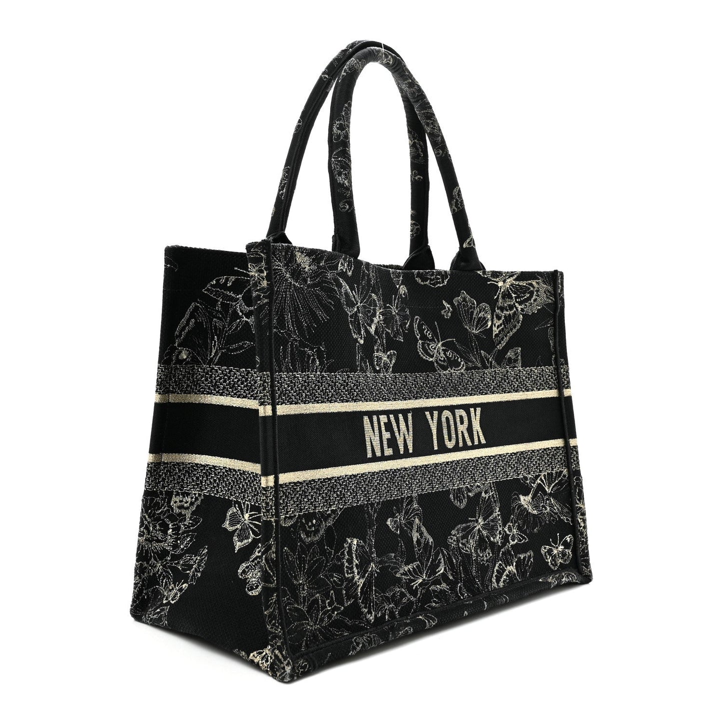 Canvas Embroidered Medium New York Butterfly Book Tote Black