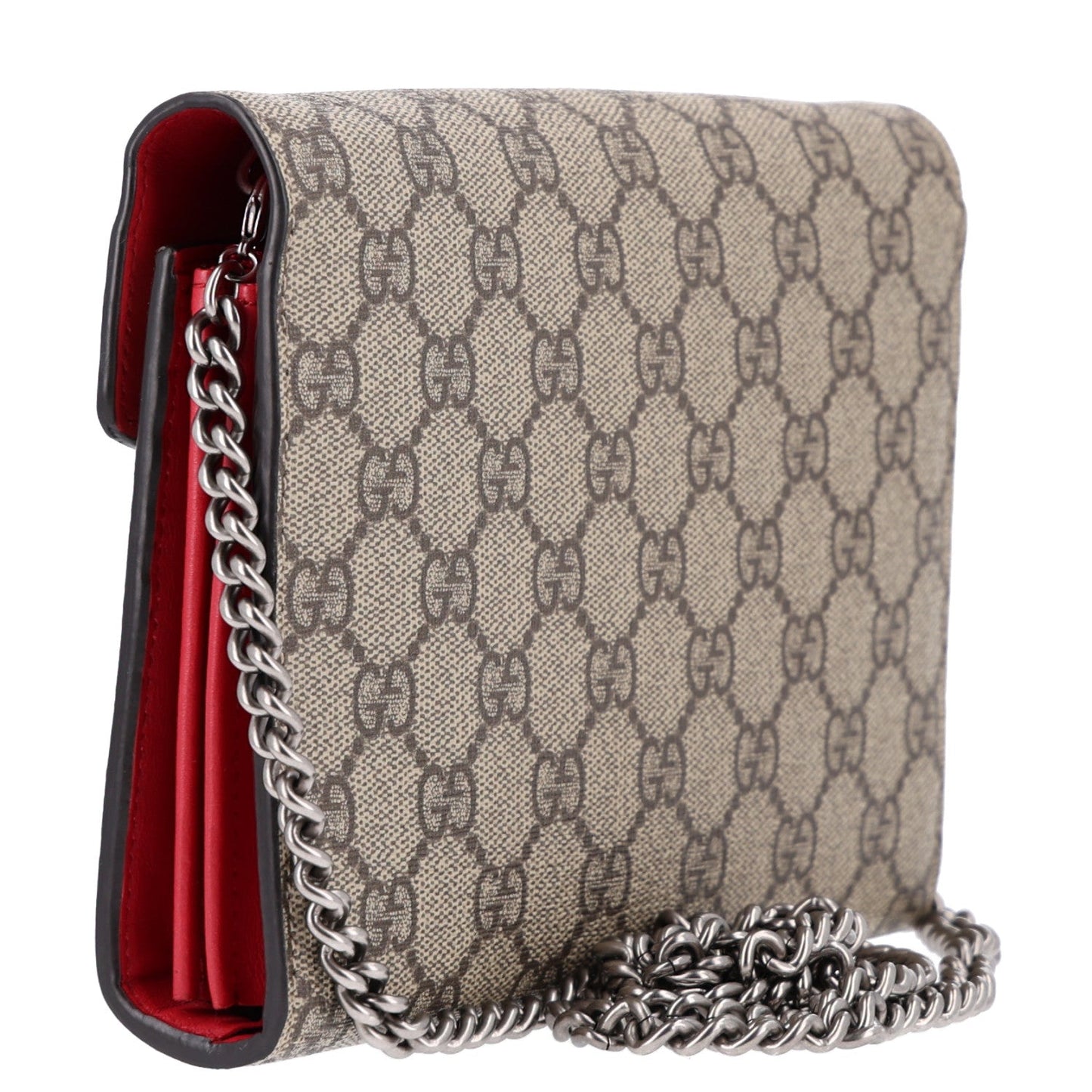 GG Supreme Monogram Mini Dionysus Chain Wallet Beige Vulcanic Red