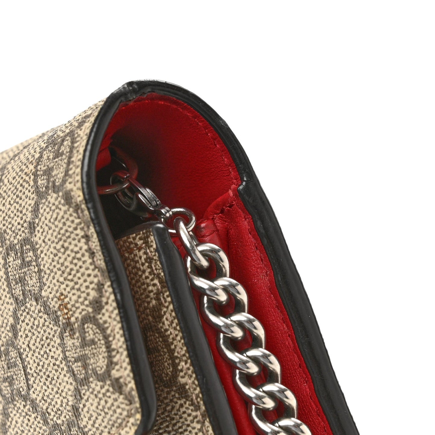 GG Supreme Monogram Mini Dionysus Chain Wallet Beige Vulcanic Red