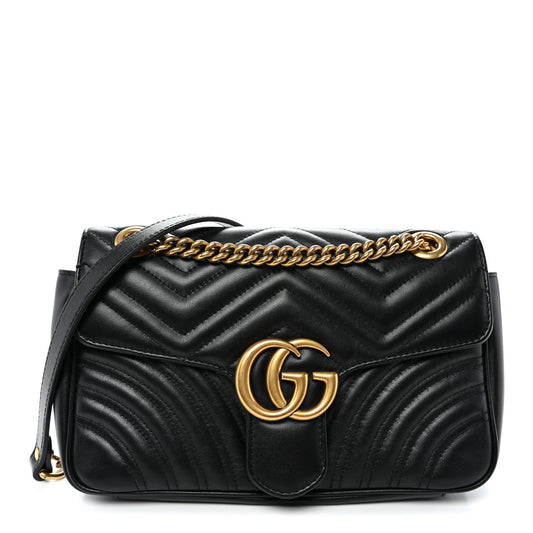 Calfskin Matelasse Small GG Marmont Shoulder Bag Black