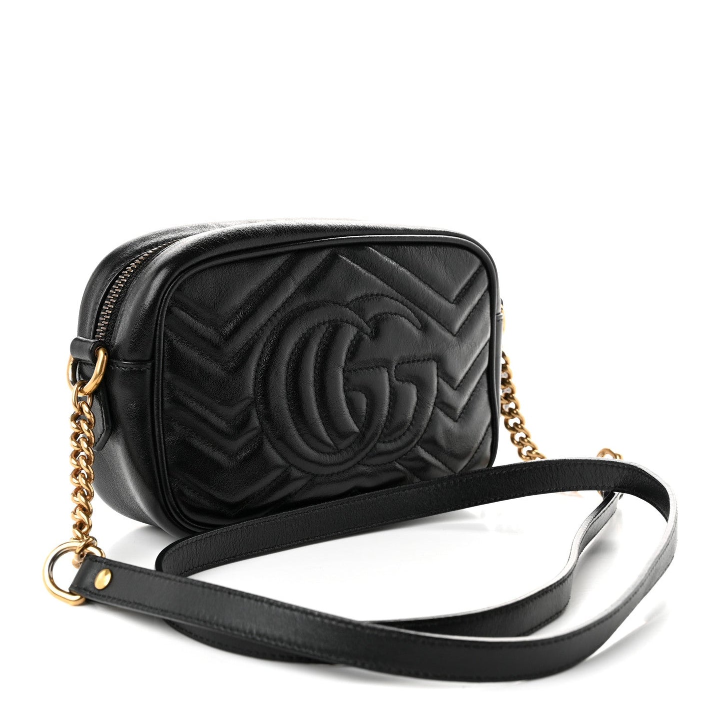 Calfskin Matelasse Mini GG Marmont Chain Shoulder Bag Black