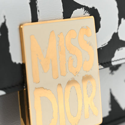 Calfskin Graffiti Printed Miss Dior Flap Black White