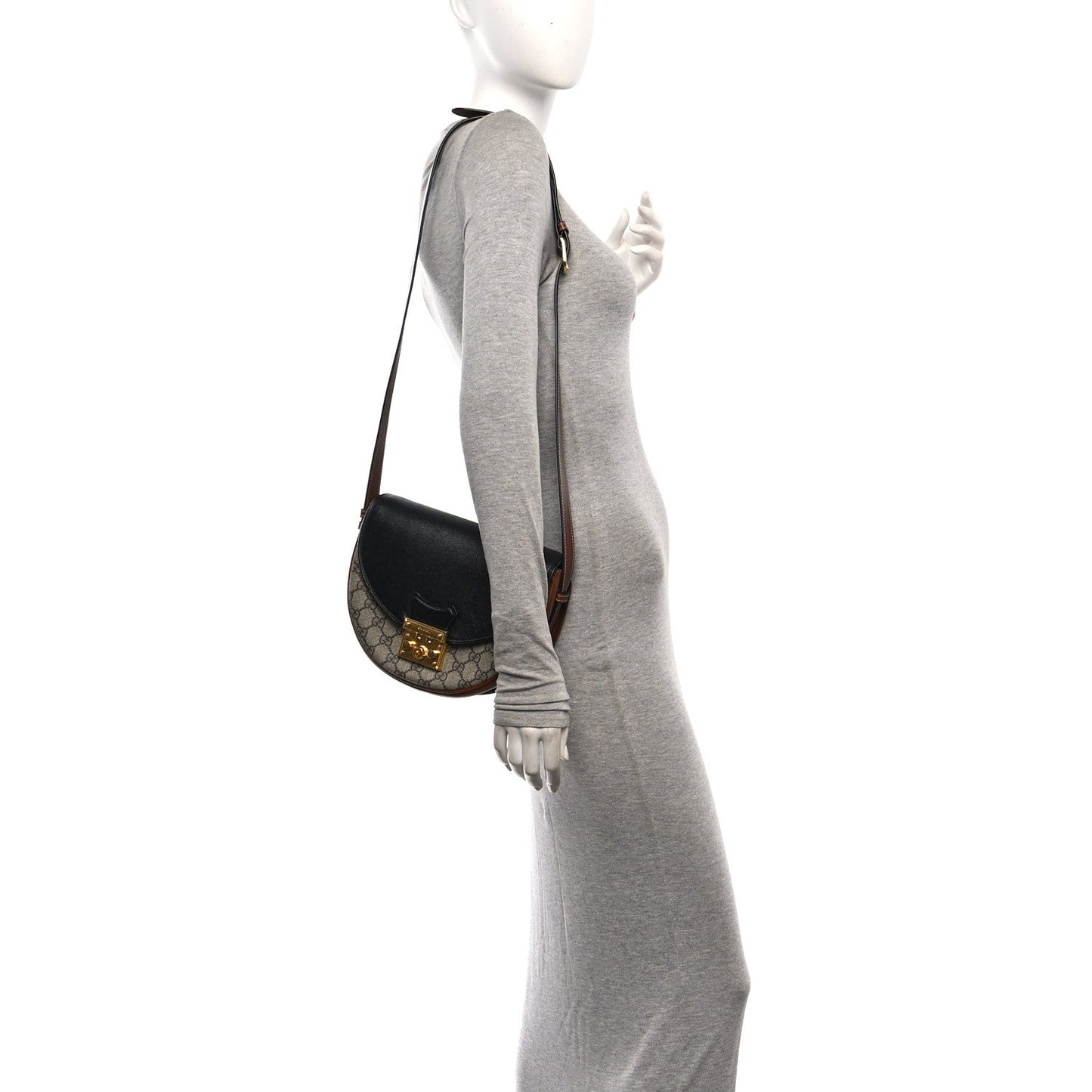 GG Supreme Monogram Calfskin Small Padlock Messenger Shoulder Bag Beige Black Cuir