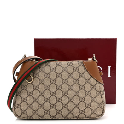 GG Supreme Monogram Textured Calfskin Small Emblem Shoulder Bag Beige Dark Brown