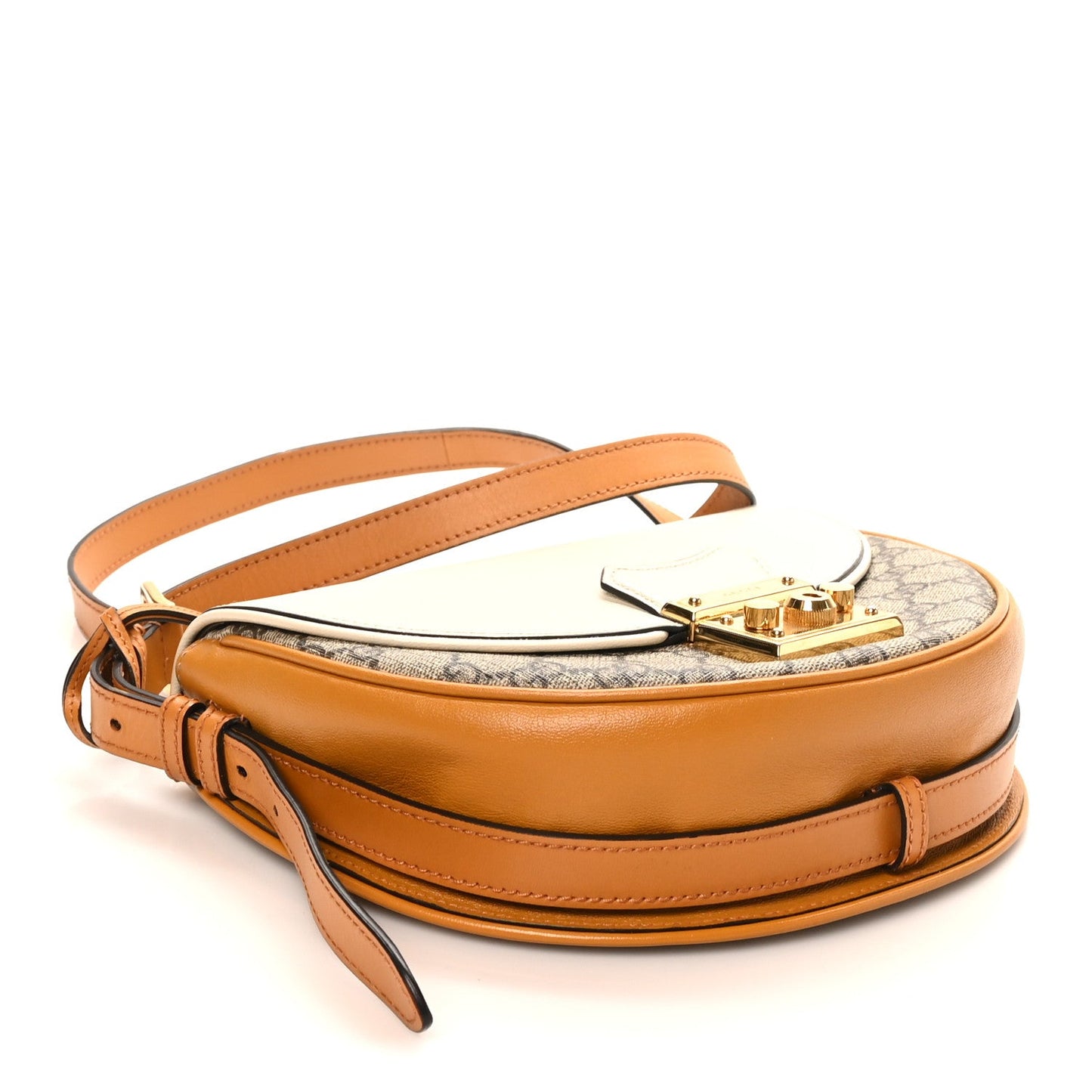 GG Supreme Monogram Calfskin Small Padlock Messenger Shoulder Bag Beige Mystic White Sun Oil