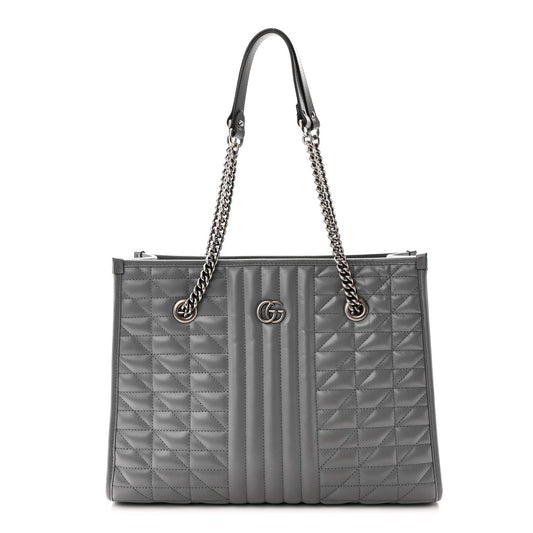 Calfskin Matelasse Aria Medium GG Marmont Shoulder Tote  Deep Grey